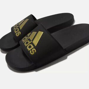 Adidas Adilette Comfort Black Gold Metallic Men Unisex Sandals Slippers